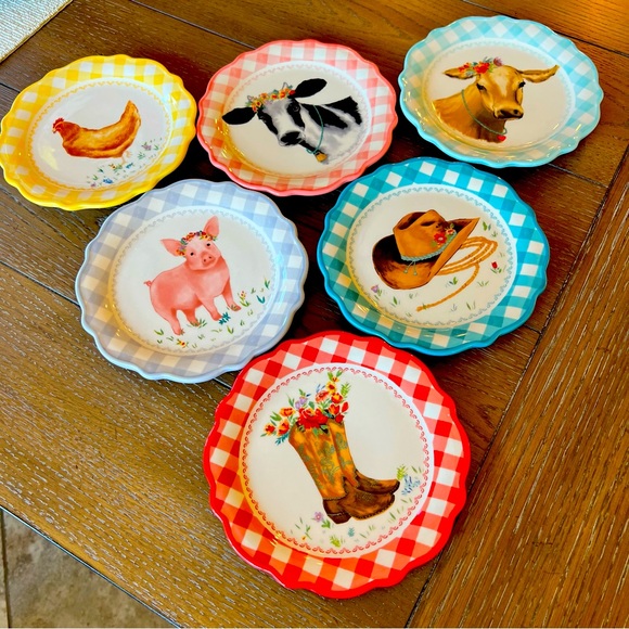Pioneer Woman Appetizer Farm Animal Plates-Set of